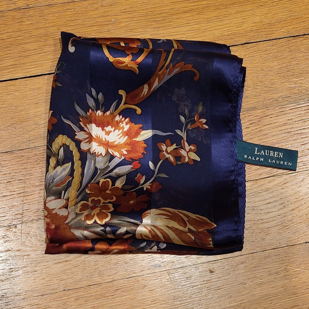 Lauren Ralph Lauren 100% Silk Floral Baroque Oblong Scarf, 11" x 52" - Picture 3 of 9